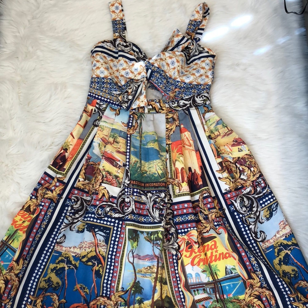 ASOS Postcard Print Bow Dress